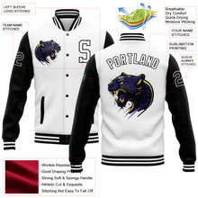 Laden Sie das Bild in den Galerie-Viewer, Custom White Black 3D Pattern Design Bomber Full-Snap Varsity Letterman Jacket