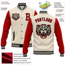 Laden Sie das Bild in den Galerie-Viewer, Custom Cream Red-Black 3D Pattern Design Bomber Full-Snap Varsity Letterman Jacket