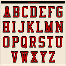 Laden Sie das Bild in den Galerie-Viewer, Custom Cream Red-Black 3D Pattern Design Bomber Full-Snap Varsity Letterman Jacket