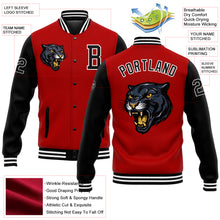 Laden Sie das Bild in den Galerie-Viewer, Custom Red Black-White 3D Pattern Design Bomber Full-Snap Varsity Letterman Jacket