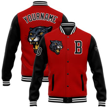 Laden Sie das Bild in den Galerie-Viewer, Custom Red Black-White 3D Pattern Design Bomber Full-Snap Varsity Letterman Jacket