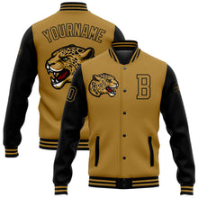 Laden Sie das Bild in den Galerie-Viewer, Custom Old Gold Black 3D Pattern Design Bomber Full-Snap Varsity Letterman Jacket