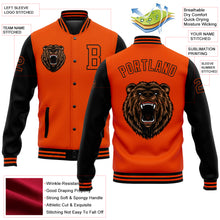 Laden Sie das Bild in den Galerie-Viewer, Custom Orange Black 3D Pattern Design Bomber Full-Snap Varsity Letterman Jacket