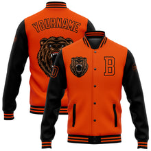 Laden Sie das Bild in den Galerie-Viewer, Custom Orange Black 3D Pattern Design Bomber Full-Snap Varsity Letterman Jacket