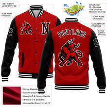 Laden Sie das Bild in den Galerie-Viewer, Custom Red Black-White 3D Pattern Design Bomber Full-Snap Varsity Letterman Jacket