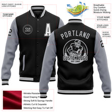 Charger l'image dans la galerie, Custom Black White-Gray Bomber Full-Snap Varsity Letterman Two Tone Jacket