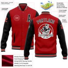 Charger l'image dans la galerie, Custom Red Black-White Bomber Full-Snap Varsity Letterman Two Tone Jacket