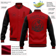 Laden Sie das Bild in den Galerie-Viewer, Custom Red Black Bomber Full-Snap Varsity Letterman Two Tone Jacket