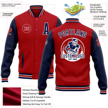 Load image into Gallery viewer, Custom Red Navy-White Bomber Full-Snap Varsity Letterman Two Tone Jacket