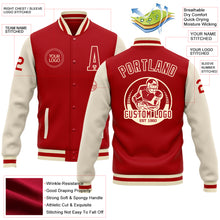 Load image into Gallery viewer, Custom Red Cream Bomber Full-Snap Varsity Letterman Two Tone Jacket