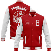 Charger l'image dans la galerie, Custom Red White Bomber Full-Snap Varsity Letterman Two Tone Jacket