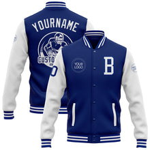 Load image into Gallery viewer, Custom Royal White Bomber Full-Snap Varsity Letterman Two Tone Jacket
