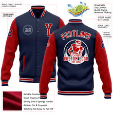 Load image into Gallery viewer, Custom Navy Red-White Bomber Full-Snap Varsity Letterman Two Tone Jacket
