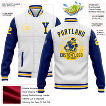 Загрузить изображение в средство просмотра галереи, Custom White Royal-Yellow Bomber Full-Snap Varsity Letterman Two Tone Jacket