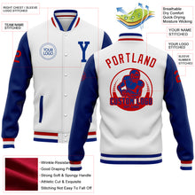 Laden Sie das Bild in den Galerie-Viewer, Custom White Royal-Red Bomber Full-Snap Varsity Letterman Two Tone Jacket