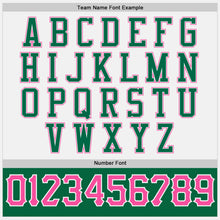 Load image into Gallery viewer, Custom White Kelly Green-Pink Bomber Full-Snap Varsity Letterman Two Tone Jacket