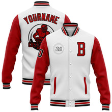 Laden Sie das Bild in den Galerie-Viewer, Custom White Red-Black Bomber Full-Snap Varsity Letterman Two Tone Jacket
