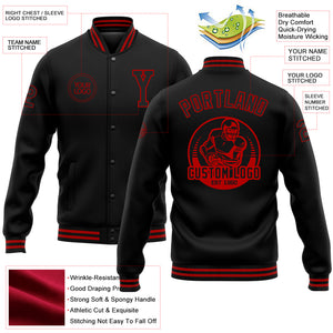 Custom Black Red Bomber Full-Snap Varsity Letterman Jacket
