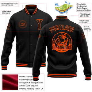 Custom Black Orange Bomber Full-Snap Varsity Letterman Jacket