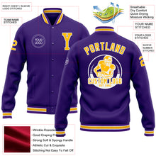 Load image into Gallery viewer, Custom Purple Gold-White Bomber Full-Snap Varsity Letterman Jacket
