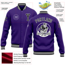 Load image into Gallery viewer, Custom Purple Black-White Bomber Full-Snap Varsity Letterman Jacket
