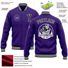 Charger l'image dans la galerie, Custom Purple Black-White Bomber Full-Snap Varsity Letterman Jacket