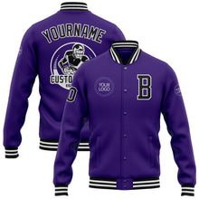Charger l'image dans la galerie, Custom Purple Black-White Bomber Full-Snap Varsity Letterman Jacket