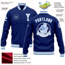 Charger l'image dans la galerie, Custom Royal White-Light Blue Bomber Full-Snap Varsity Letterman Jacket
