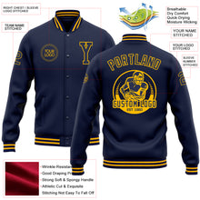 Загрузить изображение в средство просмотра галереи, Custom Navy Gold Bomber Full-Snap Varsity Letterman Jacket