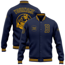 Загрузить изображение в средство просмотра галереи, Custom Navy Gold Bomber Full-Snap Varsity Letterman Jacket