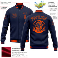 Загрузить изображение в средство просмотра галереи, Custom Navy Orange Bomber Full-Snap Varsity Letterman Jacket