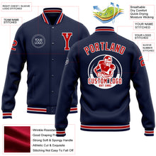 Load image into Gallery viewer, Custom Navy Red-White Bomber Full-Snap Varsity Letterman Jacket
