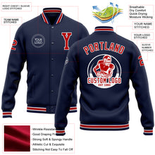 Загрузить изображение в средство просмотра галереи, Custom Navy Red-White Bomber Full-Snap Varsity Letterman Jacket