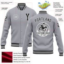 Load image into Gallery viewer, Custom Gray Black-White Bomber Full-Snap Varsity Letterman Jacket