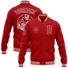 Laden Sie das Bild in den Galerie-Viewer, Custom Red White Bomber Full-Snap Varsity Letterman Jacket