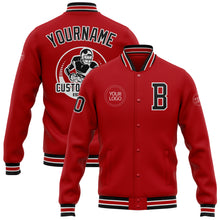Laden Sie das Bild in den Galerie-Viewer, Custom Red Black-White Bomber Full-Snap Varsity Letterman Jacket