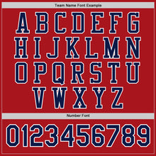 Load image into Gallery viewer, Custom Red Navy-White Bomber Full-Snap Varsity Letterman Jacket