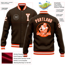 Load image into Gallery viewer, Custom Brown White-Orange Bomber Full-Snap Varsity Letterman Jacket