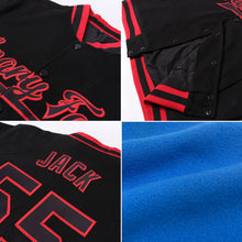Load image into Gallery viewer, Custom Electric Blue Red-White Bomber Full-Snap Varsity Letterman Jacket
