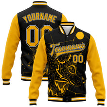 Charger l'image dans la galerie, Custom Black Gold-White Wolf 3D Pattern Design Bomber Full-Snap Varsity Letterman Jacket