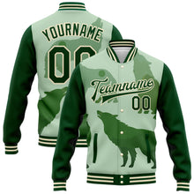 Load image into Gallery viewer, Custom Green Cream Wolf 3D Pattern Design Bomber Full-Snap Varsity Letterman Jacket