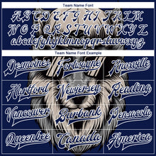Загрузить изображение в средство просмотра галереи, Custom Navy White-Gray Wolf 3D Pattern Design Bomber Full-Snap Varsity Letterman Jacket