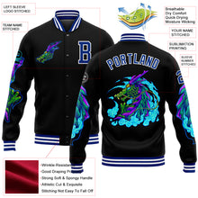 Загрузить изображение в средство просмотра галереи, Custom Black Royal-White Dragon 3D Pattern Design Bomber Full-Snap Varsity Letterman Jacket