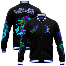 Загрузить изображение в средство просмотра галереи, Custom Black Royal-White Dragon 3D Pattern Design Bomber Full-Snap Varsity Letterman Jacket