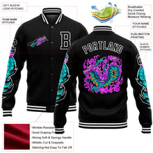 Load image into Gallery viewer, Custom Black White Dragon 3D Pattern Design Bomber Full-Snap Varsity Letterman Jacket
