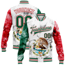 Load image into Gallery viewer, Custom White Kelly Green-Red Mexico 3D Bomber Full-Snap Varsity Letterman Jacket