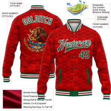 Charger l'image dans la galerie, Custom Red Kelly Green-White Mexico 3D Bomber Full-Snap Varsity Letterman Jacket