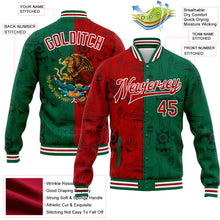 Load image into Gallery viewer, Custom Kelly Green Red-White Mexico 3D Bomber Full-Snap Varsity Letterman Jacket