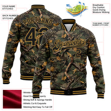 Загрузить изображение в средство просмотра галереи, Custom Camo Black-Old Gold Classic Wood Camouflage 3D Bomber Full-Snap Varsity Letterman Salute To Service Jacket
