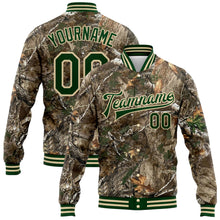 Загрузить изображение в средство просмотра галереи, Custom Camo Green-Cream Realistic Forest Camouflage 3D Bomber Full-Snap Varsity Letterman Salute To Service Jacket